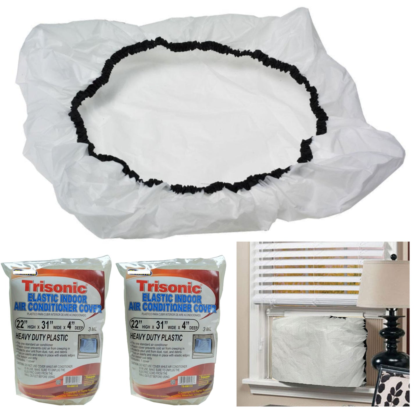 2pc Elastic Indoor A/C Cover Window Unit Air Conditioner Plastic 3mil 22x31x4