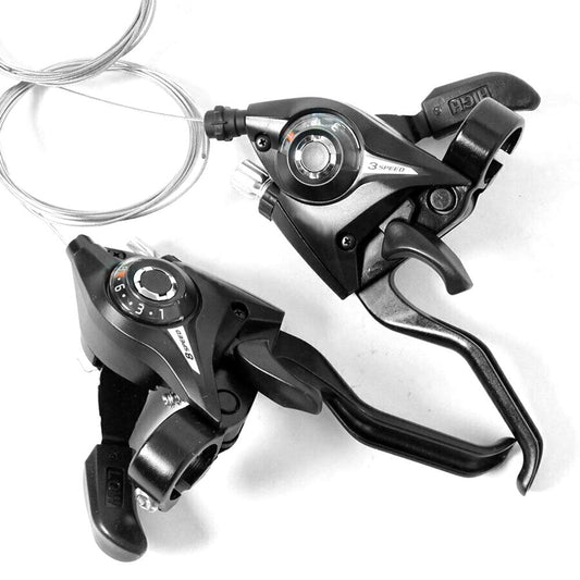 Brake/Shift Lever with Brake Cable, 8 Speed Gears Brake Combination with Gear Indicator for V-Brake, Black (L3 × R8 Gears)