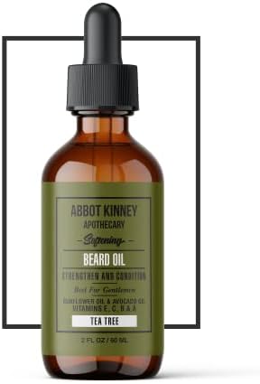 ABBOT KINNEY APOTHECARY Softening Beard Oil, Strengthens and Conditions Beards, Blend of Natural Oils, 2 oz (Tea Tree)