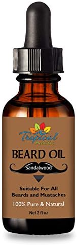 Tropical Holistic Sandalwood Beard Oil 2fl oz - Groom Men Beard & Mustache with Fresh Woodsy Scent - Nourishes, Restores Shine, & Tames Unruly Hair