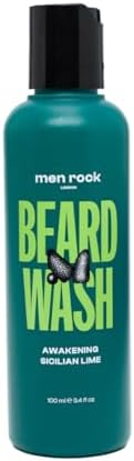 Men Rock Awakening Beard Wash - Hair Growth Stimulating, Moisturising & Softening, Skin Hydrating for Itch Relief, Zesty Sicilian Lime & Caffeine Scent, 100ml