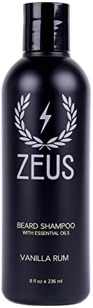 ZEUS Beard Shampoo Wash, Infused with Green Tea & Natural Ingredients to Cleanse and Soften Beard – 8 oz. Made in USA – Vanilla Rum