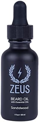 ZEUS Natural Beard Oil, Premium Conditioning Beard Oil to Soften Beard & Mustache – MADE IN USA (Sandalwood) 1 oz.