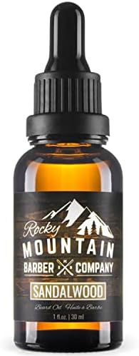 Rocky Mountain Barber Company Men’s Sandalwood Beard Oil Featuring Grapeseed Oil, Coconut Oil, Argan Oil and Real Sandalwood Essential Oil