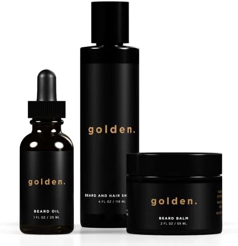 Golden Grooming Co. Beard Kit Bundle: Complete Beard Care - Valentines Gift for Men - Beard Oil,Balm,Shampoo - All-Natural - Softens, Strengthens, and Nourishes Hair&Skin - Promotes Growth & Grooming
