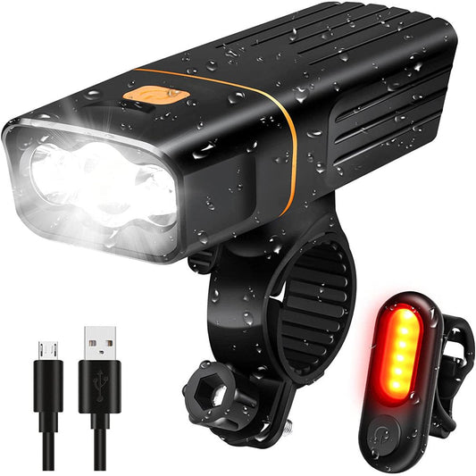 6-LED Bike Lights Set 1600 Lumens Bicycle Lights USB Rechargeable Cycle Lights Waterproof Bike Front and Rear Lights Cycling Lights for Mountain Bike MTB Road Bike E-Bike Lighting Accessories