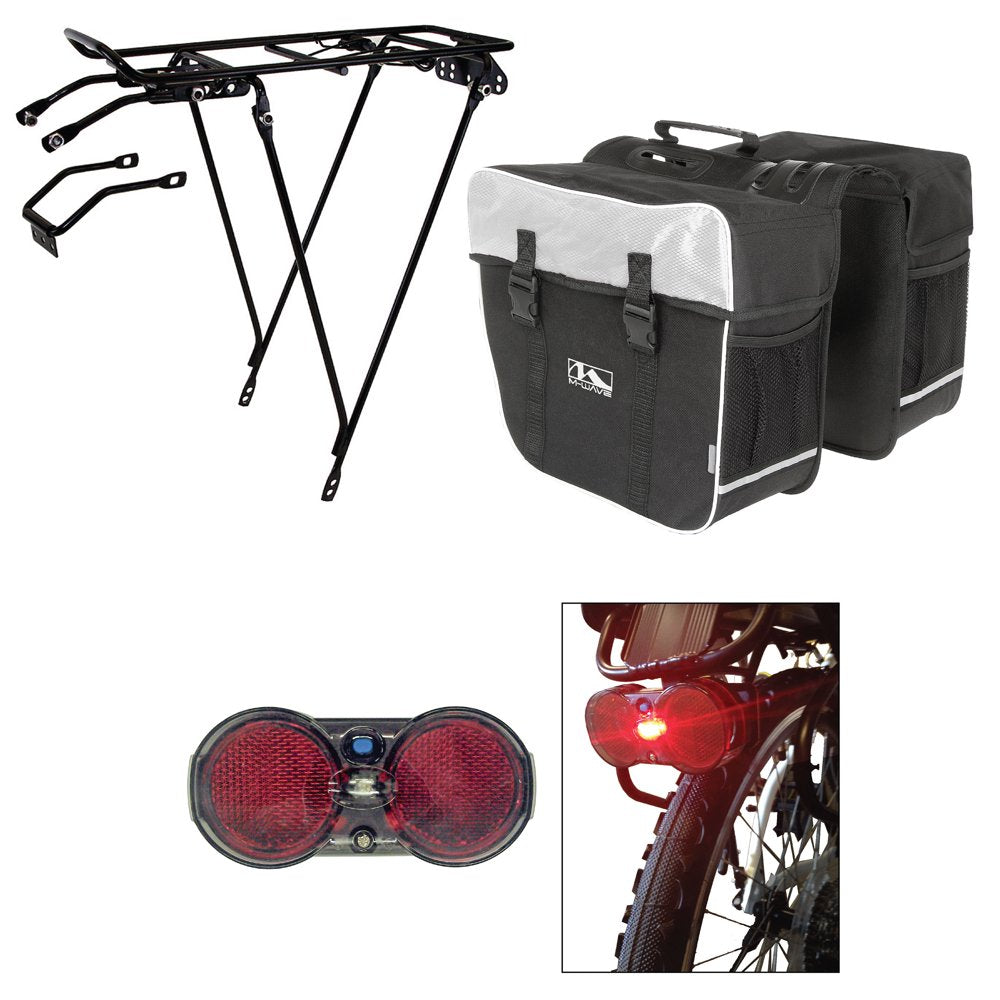 Cycle Force Bicycle Rack, Rear Light, and Pannier Bag Bundle, Blue
