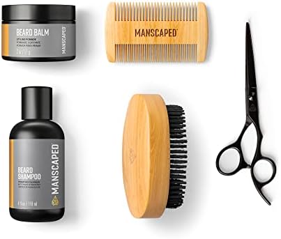 MANSCAPED® Beard Care Kit Includes UltraPremium Moisturizing Beard Shampoo & Balm, Soft Brush, Comb & Precision Scissors for Grooming & Trimming Facial Hair