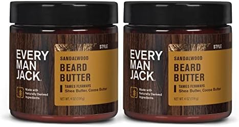 Every Man Jack Beard Butter- Subtle Sandalwood Fragrance - Rejuvenates, Hydrates, and Styles Dry, Unruly Beards While Relieving Itch - Naturally Derived with Cocoa Butter and Shea Butter - 4-oz - 2pk