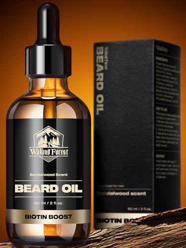 Waking Forest Biotin Beard Oil, [Bitoin Boost Beard] Beard Oil for Men Growth 2oz Sandalwood Scent Gifts for Men All Natural with Rosemary, Castor, Almond, Vitamin B7