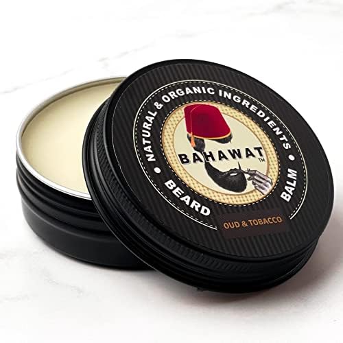 BAHAWAT Beard Balm Tobacco Oud - Styles, Strengthens & Softens Beards - Natural Beard Conditioner- ZERO GRIT Balm - reduces beard itch, 2 ounce