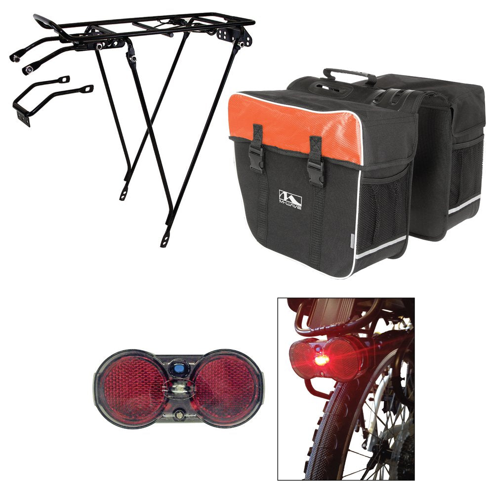 Cycle Force Bicycle Rack, Rear Light, and Pannier Bag Bundle, Blue