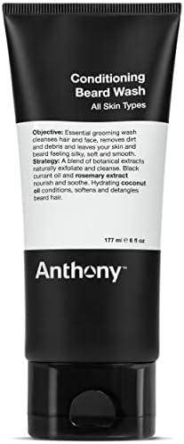 Anthony Conditioning Beard Wash, 6 Fl Oz, Contains Botanical and Rosemary Extracts, Black Currant and Coconut Oils, Cleanses, Hydrates, Softens, and Detangles Beard Hair