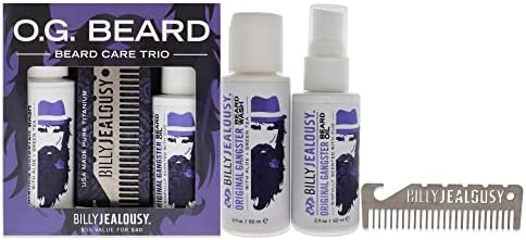 Billy Jealousy Original Gangster Beard Kit with Trave Size Beard Wash, Beard Oil and Titanium Keychain Comb to Cleanse, Stengthen & Soften Facial Hair, Oud Wood Scent