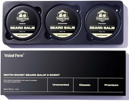 Waking Forest Beard Balm, [Biotin Boost Growth] Beard Balm for Men 3Pack Thicker Facial Hair Growth Softener & Moisturizer with Castor Argan Almond Sandalwood