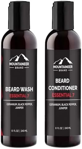 Mountaineer Brand Basic Beard Bundle | Beard Wash and Conditioner for Men | Beard Shampoo/Beard Conditioner Set | Deep Cleans | Leaves Hair Soft and Hydrated | Essential 7 Scent | 2 Count | 8oz