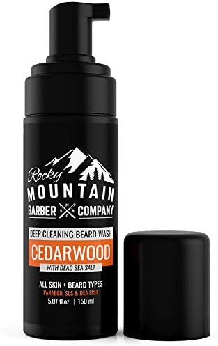 Foaming Cedarwood Beard Wash - With Cedarwood Essential Oil, Vitamin B5 & Dead Sea Salt – 5 oz by Rocky Mountain Barber Company