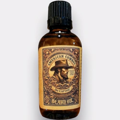 Oh Captain! American Cowboy Beard Oil Premium Blend of 9 Natural Oils including Jojoba, Hemp, Argan, Abyssinian, Apricot, Grape Seed, Almond, and Coconut.
