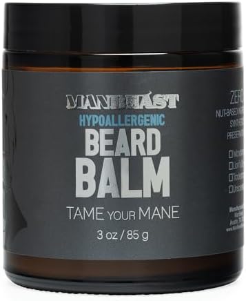 ManBeast Hypoallergenic/Nut-Free Beard Balm - 100% Natural - No Synthetics or Preservatives - Provides a Light Styling Hold & Conditions Beard - Made Entirely from Seed-Based Oils (Unscented)