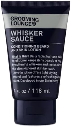 Grooming Lounge Whisker Sauce Beard Conditioner - Conditioning Beard and Skin Lotion - Eliminates Itching and Flaking - Enables Easy Combing and Styling - No Parabens - Cruelty Free - 4 oz
