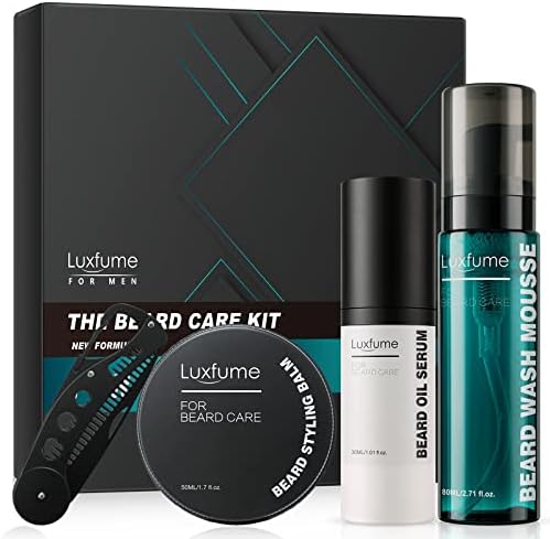 Luxfume Beard Growth Kit for Men,Upgraded Beard Kit with Beard Wash,Beard Growth Oil,Beard Balm,Beard Comb,Birthday Gifts for Men,Dad,Husband,Boyfriend,Christmas Gifts for Men