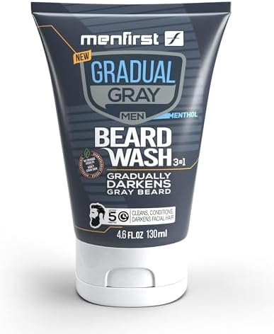 MENFIRST Gradual Gray Darkening Beard Wash - Gray Reducing Beard Wash, Beard Color Shampoo for Men - Hypoallergenic & Harsh Chemical-Free Beard Dye for Men - For Dark Shades, 4.6 Fl Oz (Pack of 1)