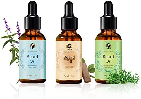 Varolan Beard Oil Conditioner 3 Pack, Beard Oil Kit for Men, Cedarwood, Sandalwood, and Sage for Men Mustaches, Thicker Facial Hair, Softening and Moisturizing, Gifts for Him Man Dad Father Boyfriend
