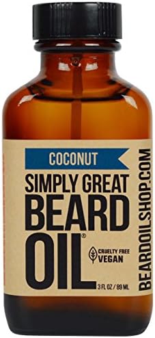 Simply Great Beard Oil - COCONUT Scented Beard Oil - Beard Conditioner 3 Oz Easy Applicator - Natural - Vegan and Cruelty Free Care for Beards - America's Favorite - Gifts for Men with Beards
