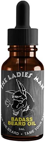 Badass Beard Care Oil For Men - The Ladies Man Scent, 1 oz - All Natural Ingredients, Keeps Beard and Mustache Full, Soft and Healthy