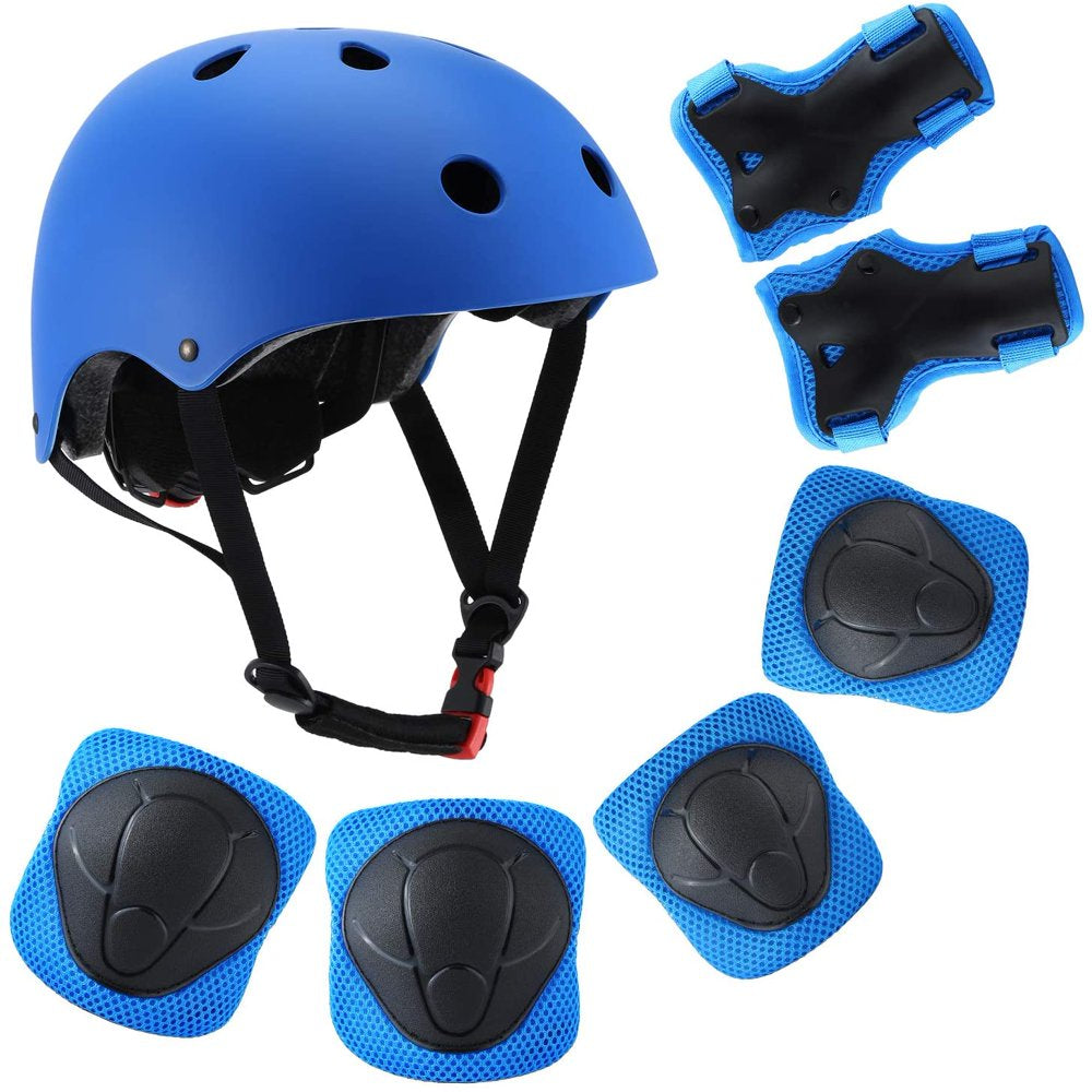 Kids Bike Helmet, Toddler Helmet for Ages 3-10 Boys Girls with Sports Protective Gear Set Knee Elbow Wrist Pads for Skateboard Cycling Scooter Rollerblading - Blue