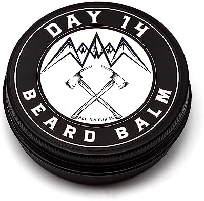 DAY 14 Beard Balm, All Natural Softener Moisturizer Lotion, Oil and Shea Grow Care Styling Moisture Relaxer, Itch Dundruff Relief Treatment, for Growth Boost, Coarse Hair, 2oz