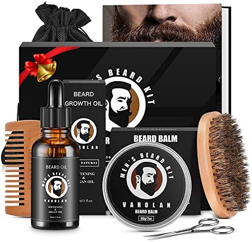 Beard Grooming Kit, Men's Gift Kit, Beard Oil, Beard Balm, Beard Brush, Beard Comb, Beard Scissor, Storage Bag, E-Book, Beard Care Kit & Trimming Set - Mustache Gifts for Him Dad Boyfriend Birthday