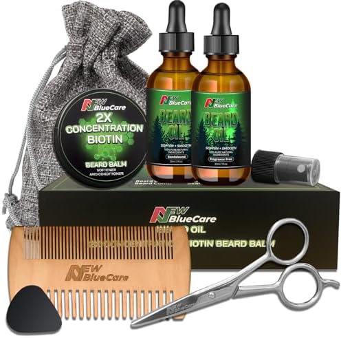 Beard Care Kit for Men - Beard Oil, Balm, Comb, Scissors for Grooming & Trimming - Beard Growth Kit for Softens, Smoothes & Strengthens - The Best Valentines Day Gifts for Him/ Dad/ Husband /Boyfriend