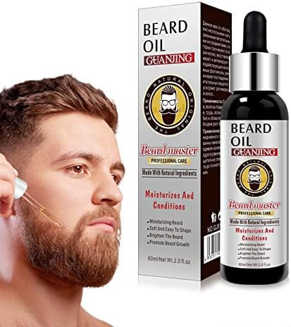 GUAN JING Beard Growth Oil for Men Patchy Beard Growth, Natural Beard Growth Serum Promotes Facial Hair Growth, Growth Oil Conditioner Soften Moisturizers for Beard Care 2 oz