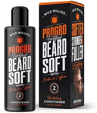 Wild Willies PROGRO Beard Growth & Revitalizing Conditioner Fortified with Biotin & Caffeine for Facial Hair Growth, Conditioner & Softener - Strengthens Follicles for Healthy Looking Beard, 4oz