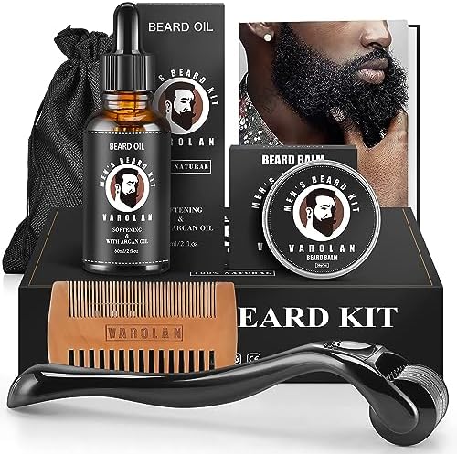 Varolan Beard Grooming Kit for Men, Men's Gift Kit, Beard Oil, Beard Balm, Beard Brush, Comb, Scissor, Storage Bag, E-Book, Beard Care & Trimming Set - Mustache Gifts for Him Dad Boyfriend Birthday