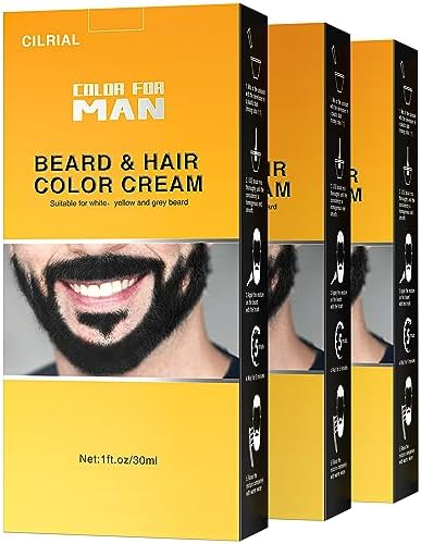CILRIAL Beard Dye For Men,Beard Coloring For Men,Black Beard Dye Mustache And Beard Dye For Men, 3 Pcs Mens Beard Dye With Beard Brush Fast And Easy Use, Mustache Dye For Gray Facial Hair(Black)