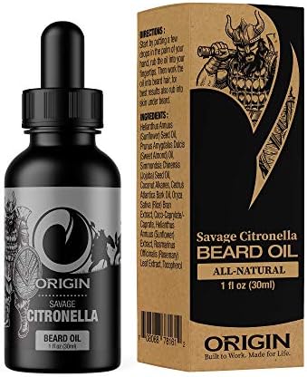 Origin Beard Oil (Citronella) – All-Natural Made in USA – Stimulates Growth, Softens Hair, Reduces Itch – 1oz