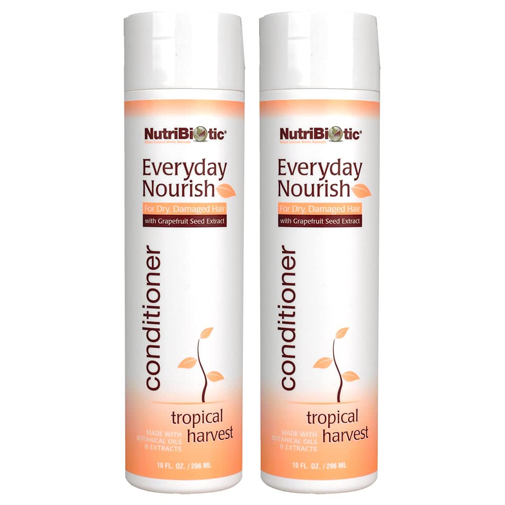 NutriBiotic Everyday Nourish Conditioner, Tropical Harvest, 10 Fl. Oz Twin Pack | GSE & Botanicals for Dry Hair | Free of Parabens, Sulfates, Dyes, Colorings, Cocamide DEA & Chlorine Derivatives