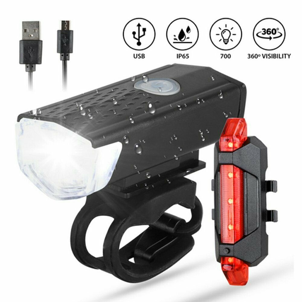 Zengest Bicycle Bike Lights Accessories for Night Riding, 1 Sets 700LM LED USB Rechargeable Waterproof Bicycle Headlight & Tail Light Set