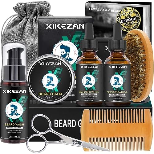 XIKEZAN Beard Kit,Beard Grooming Kit,w/Beard Oil (2 Pack),Beard Wash,Balm,Comb,Brush,Scissor,Bag,EBook,Nail Art Fimo Beard Care Kit Christmas Mens Gifts for Dad Father Him Men