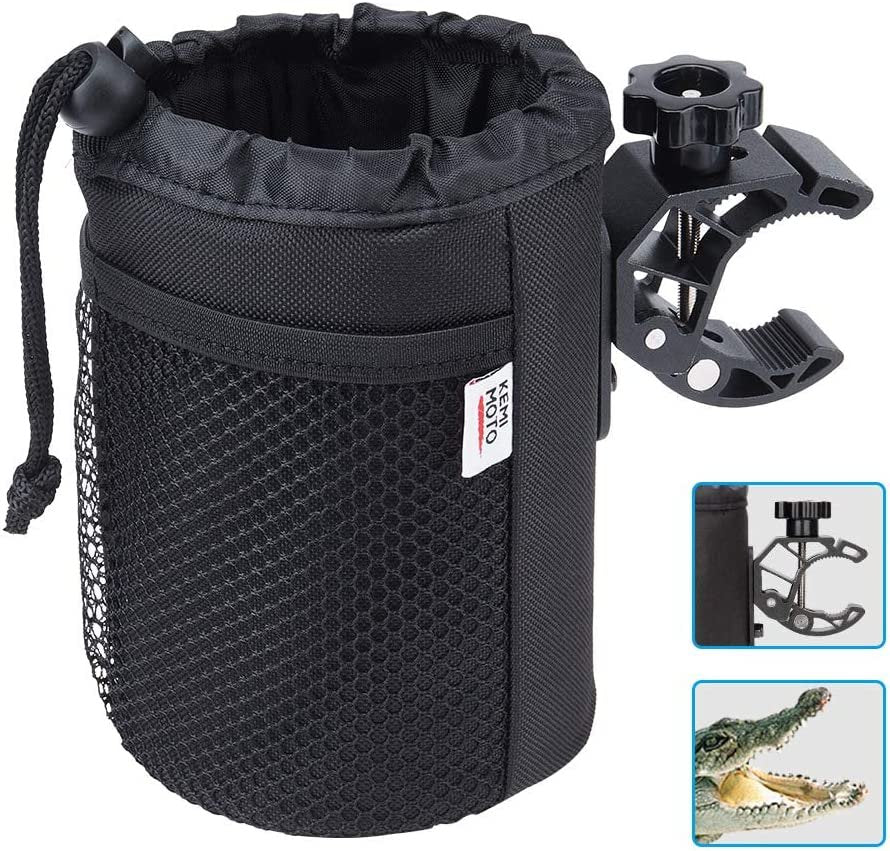 Kemimoto Motorcycle Cup Holder, Oxford Fabric Motorcycle Drink Holder with 0.6"-1.75" Alligator Clamp, Universal Water Bottle Holder for Motorcycle, ATV/UTV, Scooter, Boat, Kayak, Bike, Walker