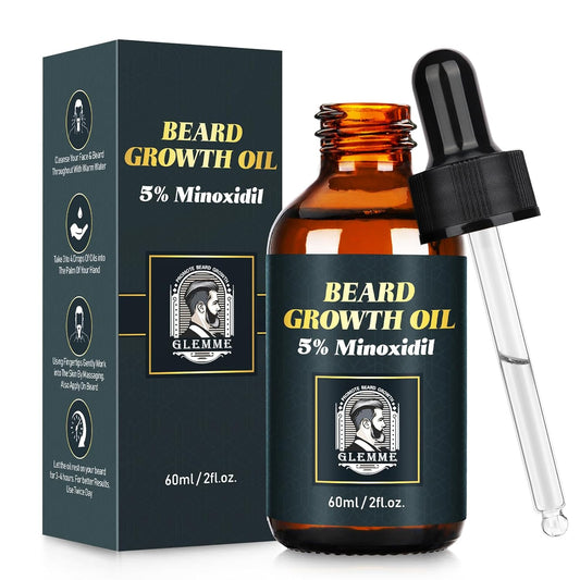 5% Minoxidil Beard Growth Oil for Men Facial Hair Growth (2oz), Biotin Beard Growth Oil for Patchy Beard, Gifts for Men Dad Husband Home Use