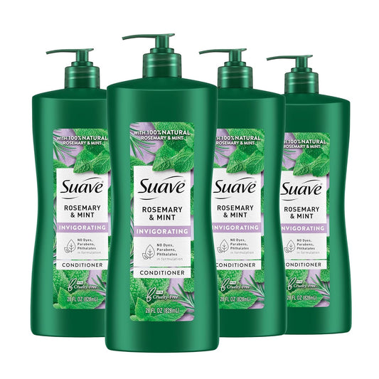 Suave Natural Rosemary & Mint Conditioner, for Strong & Healthy Hair, No Dyes, No Parabens, No Phthalates, 28 oz Pack of 4
