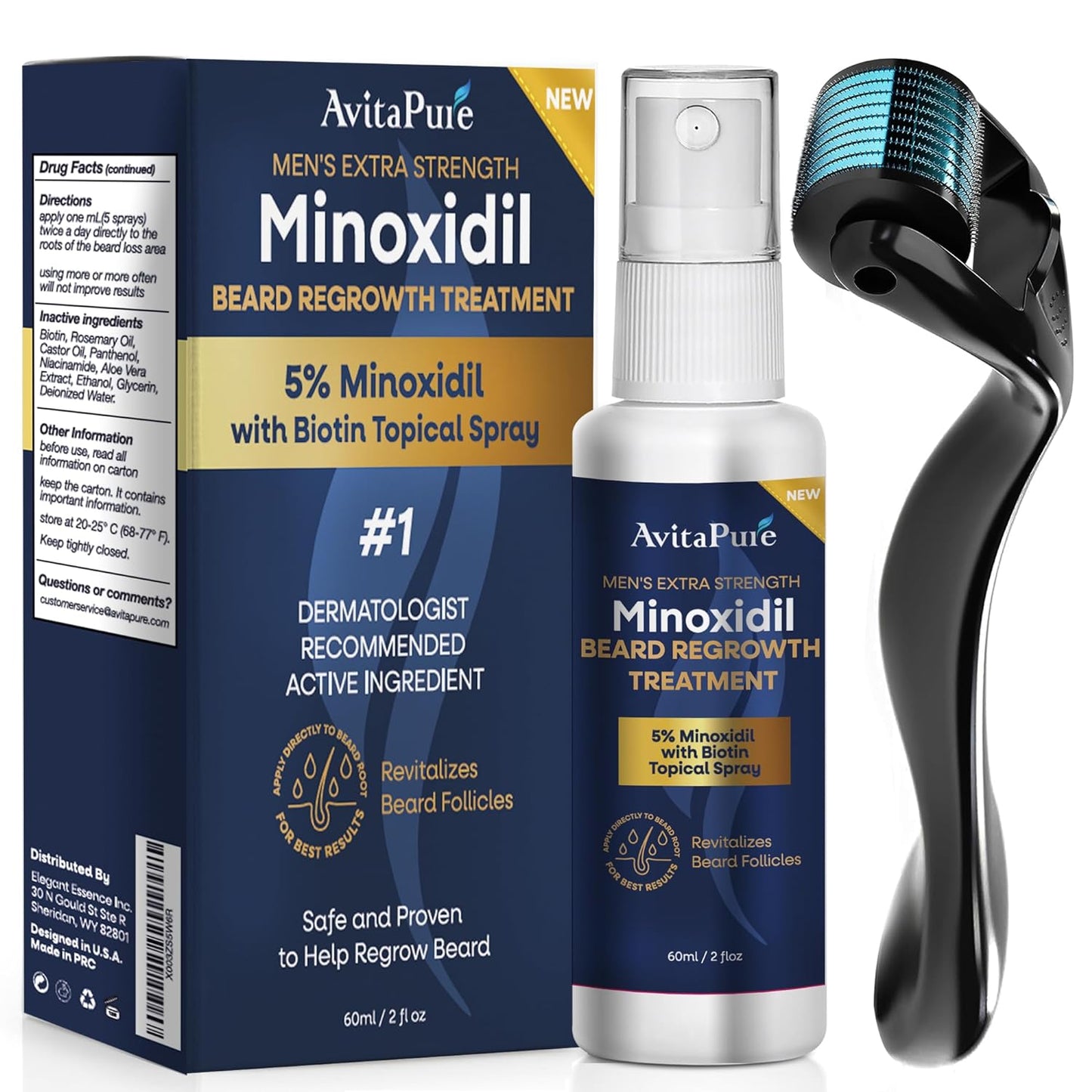 Minoxidil Beard Growth Oil, 5% Minoxidil for Men Beard Growth Spray Infused with Biotin, Extra Strength Beard Growth Serum to Increase Thickness and Volume Faster