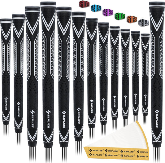 SAPLIZE High-Performance Rubber Golf Grips 13 Pack, High Shock Absorption, Non-Slip, Choose from 13 Grips with 15 Tapes or 13 Grips with All Kits, Available in Standard/Mid/Jumbo Sizes, CC10 Series