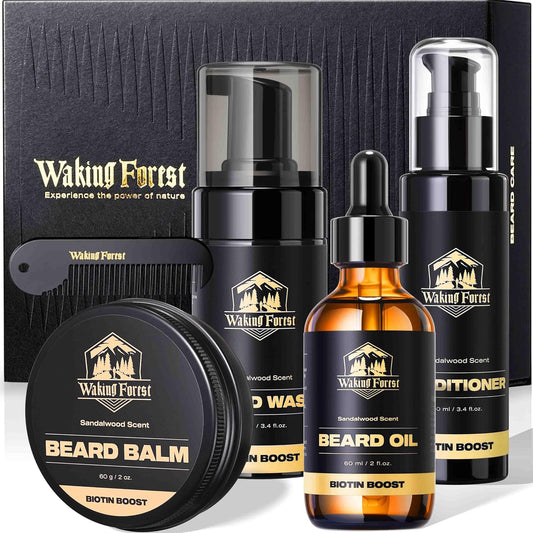 Beard Growth Kit for Men, Luxury Beard Care Kit for Men Beard Oil,Beard Wash and Conditioner,Beard Comb,Beard Balm Birthday &Valentines Gifts for Him Men Boyfriend Husband
