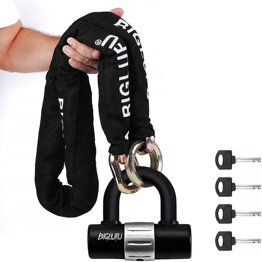 BIGLUFU Motorcycle Chain Locks Heavy Duty 4Ft Long, Cut Proof 0.5 Inch Thick Colorful Square Chains with 4 Keys 12Mm U Lock for Motorcycles, Bike, Generator, Gates.