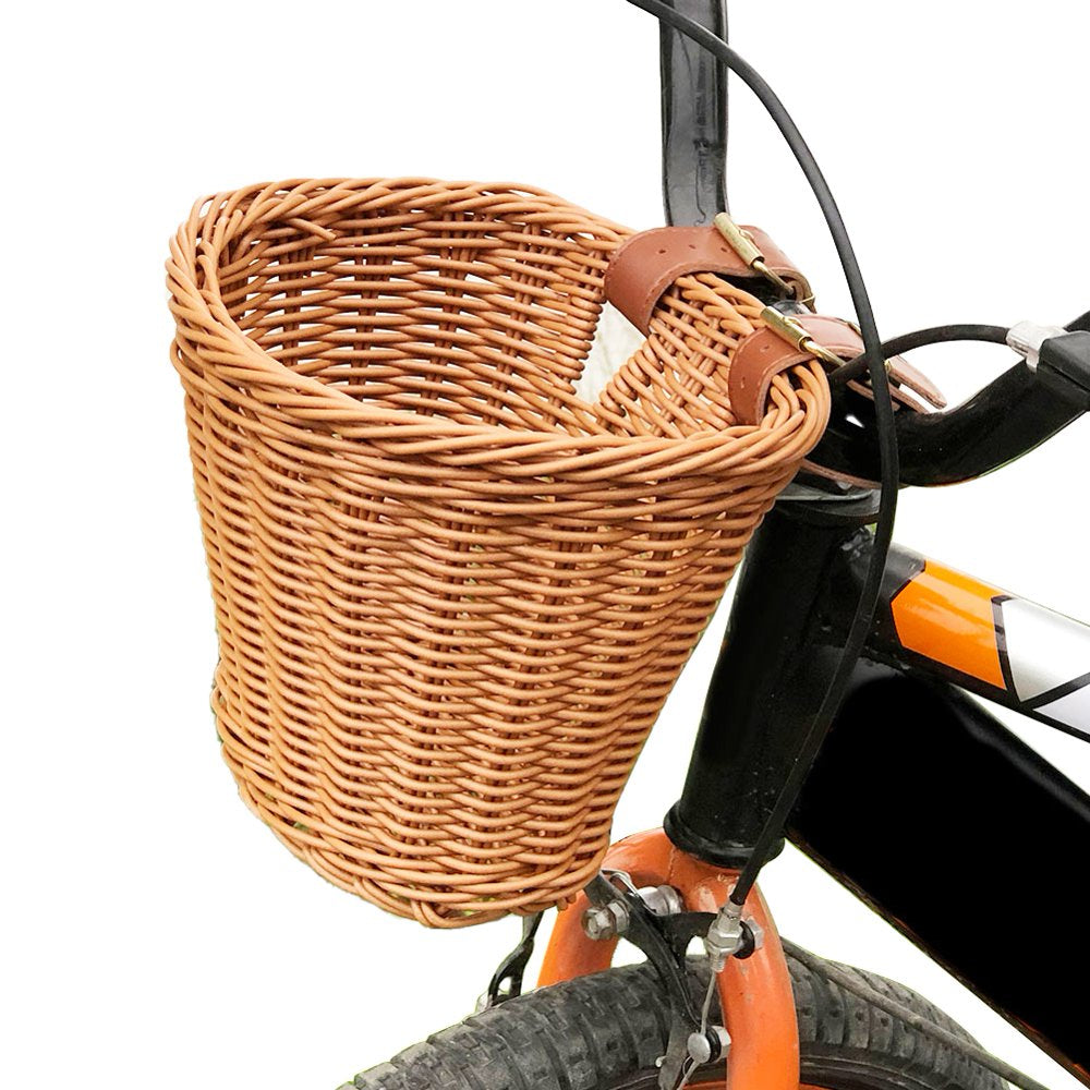 Solid Color Rattan Bicycle Baskets, Firm Artificial Woven Bicycle Bag, Balance Car Scooter Basket Cycling Accessories