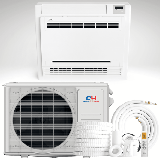 Cooper & Hunter 12.000 BTU Mini Floor Console Split Air Conditioner 16ft Install Kit Covers 550 sq ft